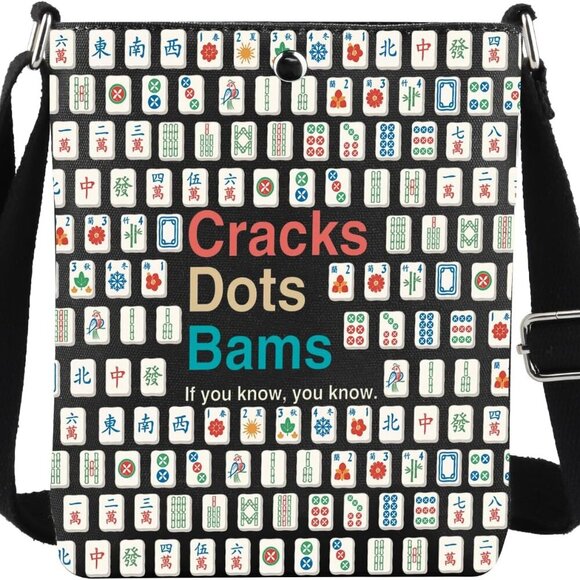Elegant Mahjong Crossbody Bag - Compact Canvas Travel Accessory for Enthusiasts - Picture 1 of 7